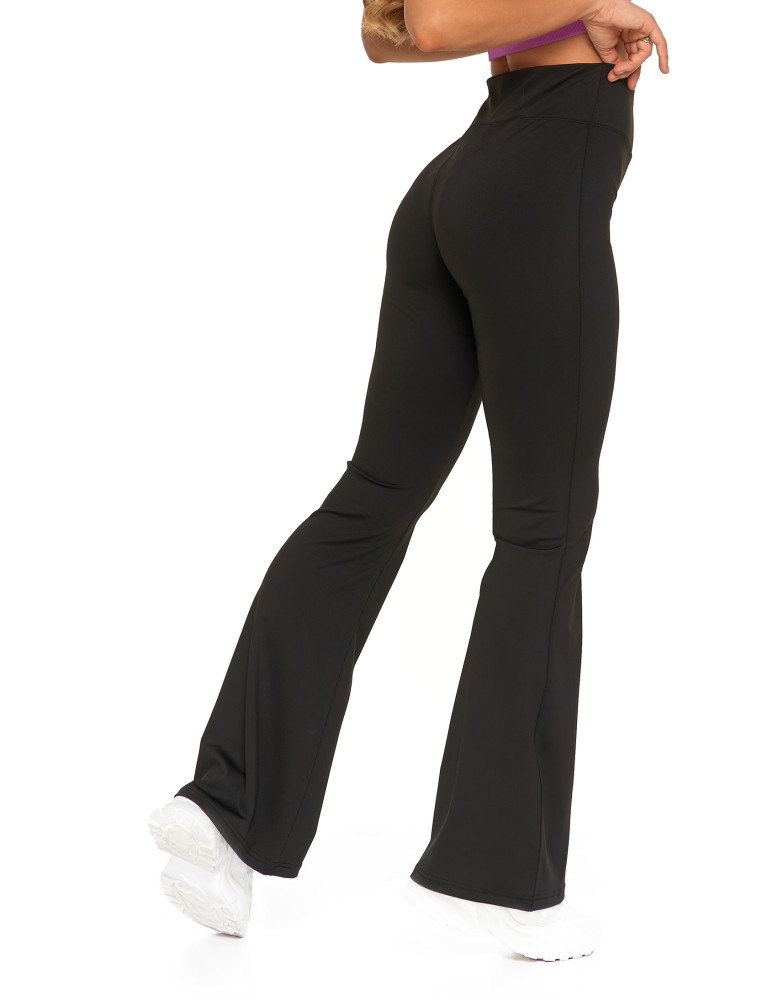 Spodnie - Legginsy dzwony damskie wysoki stan z rozszerzaną nogawką CZARNY - produkt moraj.pl 7