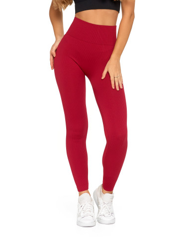 Legginsy - Legginsy damskie z wysokim stanem prążkowane sportowe CZERWONY - produkt 3