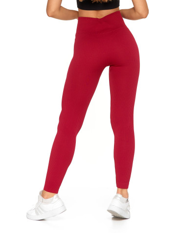Legginsy - Legginsy damskie z wysokim stanem prążkowane sportowe CZERWONY - produkt 4