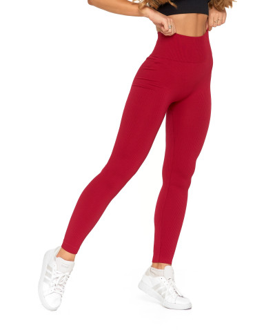 Legginsy - Legginsy damskie z wysokim stanem prążkowane sportowe CZERWONY - produkt 7