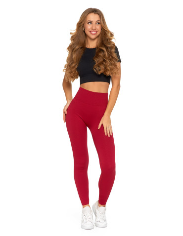 Legginsy - Legginsy damskie z wysokim stanem prążkowane sportowe CZERWONY - produkt 8