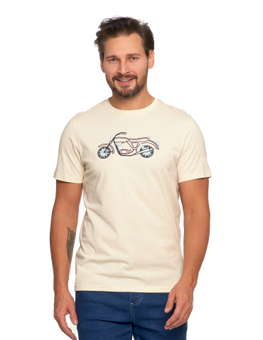 Koszulki, topy, koszule - Męska koszulka z motorem BEŻOWY - produkt 1