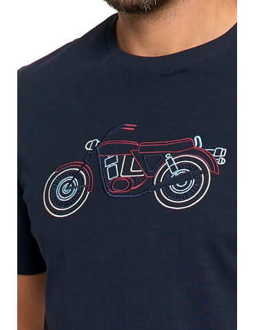 Koszulki, topy, koszule - Koszulka męska T-shirt bawełniany z haftem motocykla GRANATOWY - produkt 2