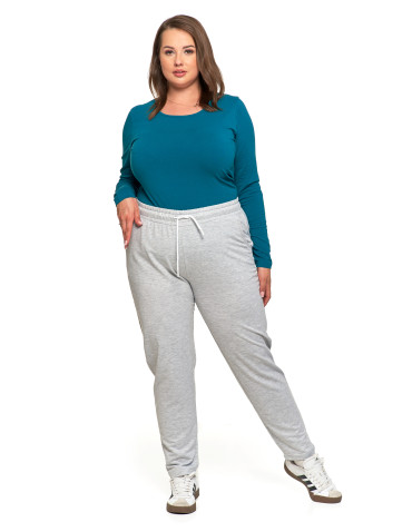 Spodnie - Spodnie damskie dresowe z haftem Plus Size SZARY - produkt 1