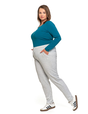 Spodnie - Spodnie damskie dresowe z haftem Plus Size SZARY - produkt 5