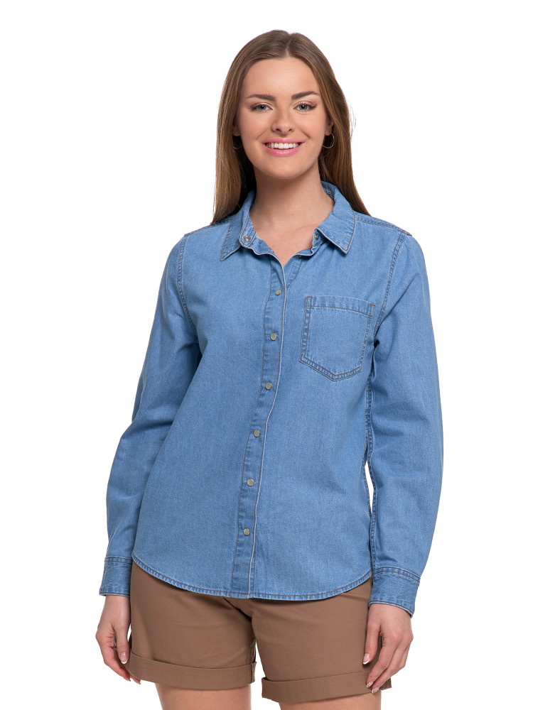 Bluzki i koszule - Koszula jeansowa damska w stylu denim NIEBIESKI - produkt moraj.pl 1