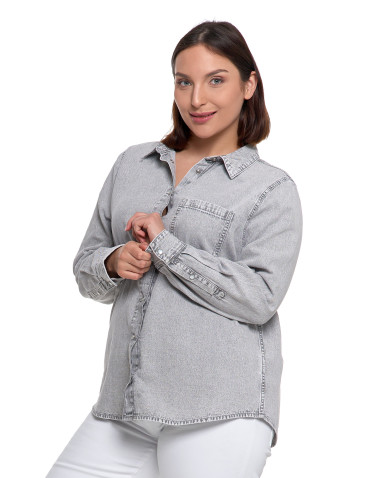 Bluzki i koszule - Koszula jeansowa damska w stylu denim SZARY - produkt 2