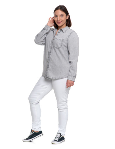 Bluzki i koszule - Koszula jeansowa damska w stylu denim SZARY - produkt 12