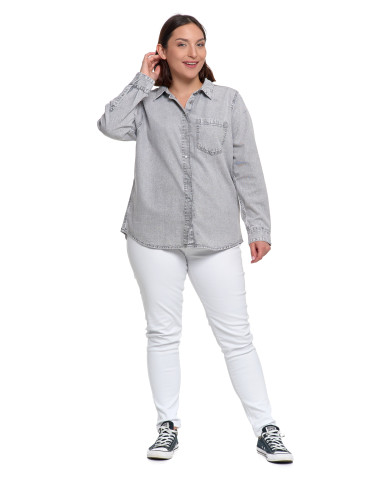 Bluzki i koszule - Koszula jeansowa damska w stylu denim SZARY - produkt 16