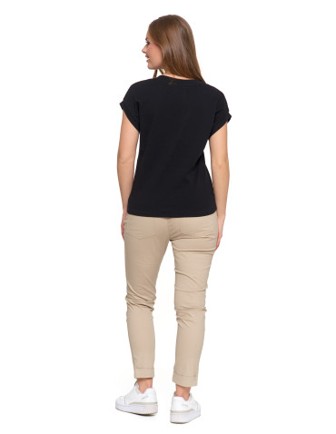Koszulki i topy - T-shirt damski bawełniany o luźnym fasonie CZARNY - produkt 3