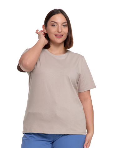 Koszulki i topy - T-shirt damski bawełniany bez szwów bocznych BEŻOWY - produkt 1
