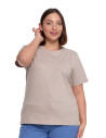 T-shirt damski bawełniany bez szwów bocznych BEŻOWY