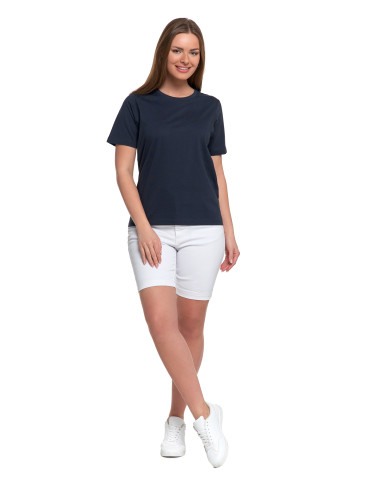Koszulki i topy - T-shirt damski bawełniany bez szwów bocznych GRANATOWY - produkt 4