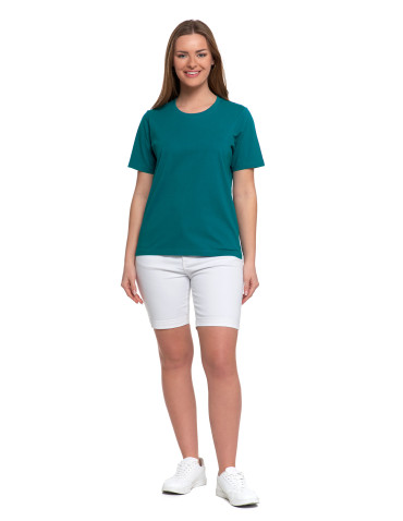 Koszulki i topy - T-shirt damski bawełniany bez szwów bocznych CIEMNY ZIELONY - produkt 2