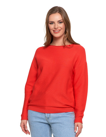 Swetry - Sweter damski dzianinowy z wiskozy o luźnym kroju CZERWONY - produkt 1
