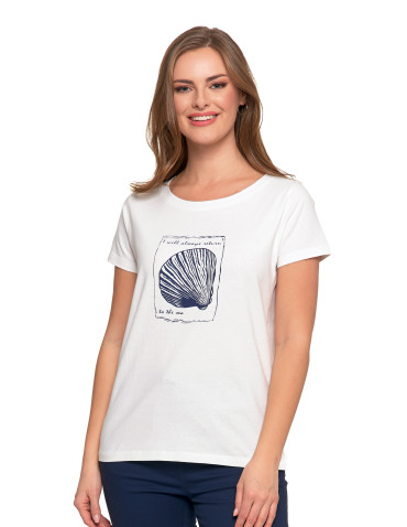 Koszulki i topy - T-shirt damski bawełniany z morskim motywem BIAŁY - produkt 1