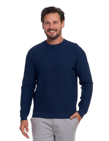 Swetry - Męski sweter bawełniany z teksturą GRANATOWY - produkt 1