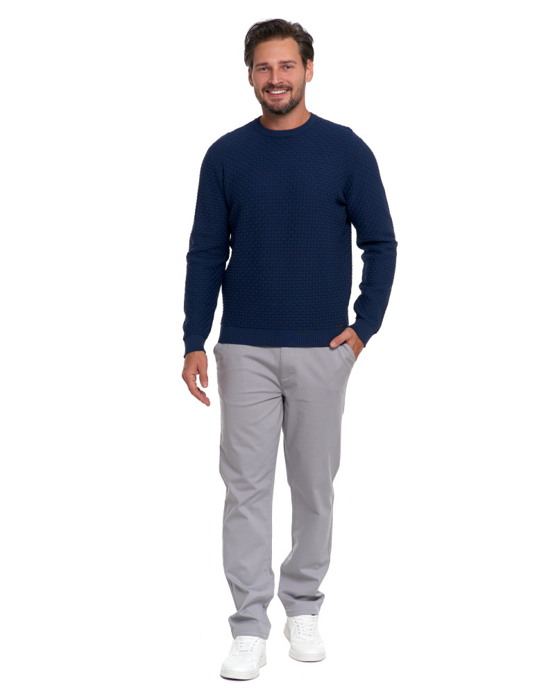 Swetry - Męski sweter bawełniany z teksturą GRANATOWY - produkt moraj.pl 5