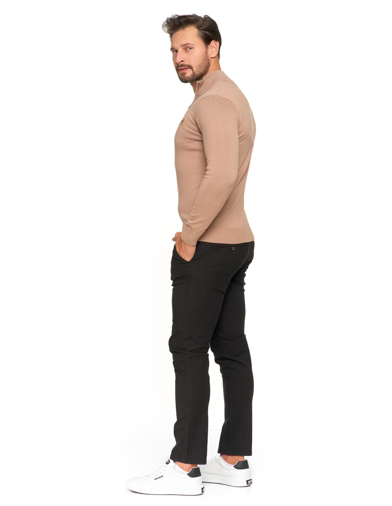 Swetry - Męski sweter bawełniane ze stójką i zamkiem BEŻOWY - produkt moraj.pl 3