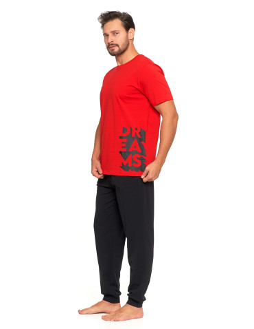 Krótki rękaw - Męska piżama bawełniana Plus Size z napisami CZARNY - produkt 1