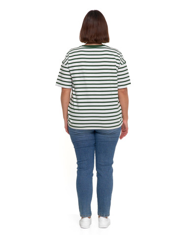 Koszulki i topy - T-shirt damski bawełniany w paski o luźnym kroju ZIELONY - produkt 11