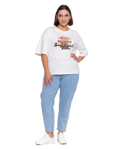 Koszulki i topy - T-shirt damski oversize z nadrukiem BIAŁY - produkt 4