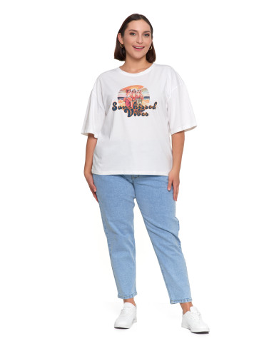 Koszulki i topy - T-shirt damski oversize z nadrukiem BIAŁY - produkt 5