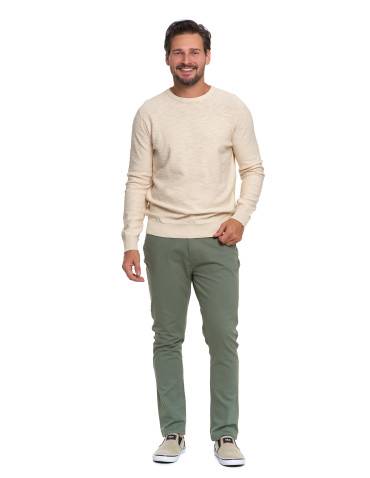 Swetry - Sweter męski bawełniany klasyczny BEŻOWY - produkt 5
