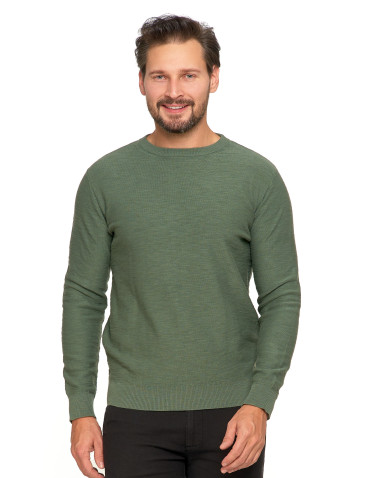 Swetry - Sweter męski bawełniany klasyczny KHAKI - produkt 1