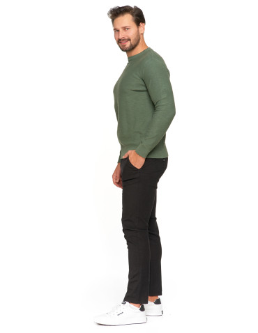 Swetry - Sweter męski bawełniany klasyczny KHAKI - produkt 2