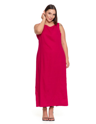 Sukienki - Sukienka lniana damska maxi FUKSJA - produkt 4