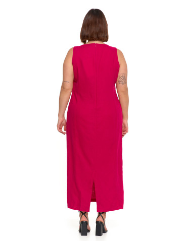Sukienki - Sukienka lniana damska maxi FUKSJA - produkt 6