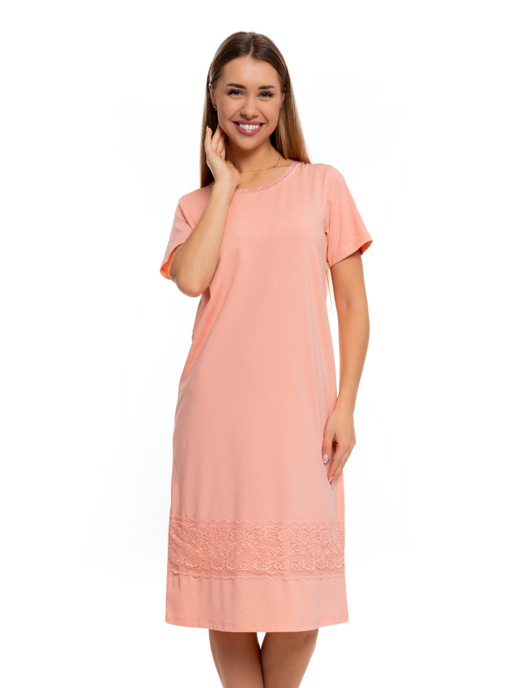 Koszule nocne - Koszula nocna damska bawełniana Plus Size z koronką RÓŻOWY - produkt moraj.pl 1