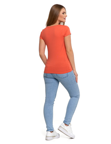 Koszulki i topy - T-shirt damski bawełniany z dekoltem V POMARAŃCZOWY - produkt 3