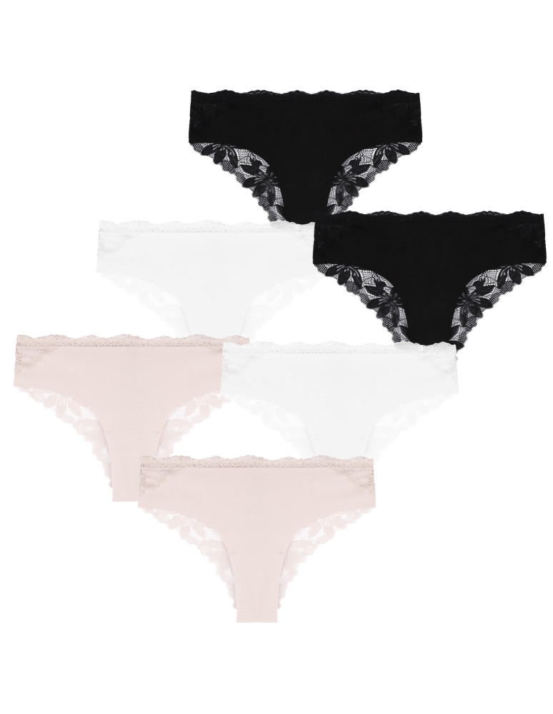 Figi - Majtki bawełniane damskie figi bikini koronkowy tył 6-pak WIELOKOLOROWY - produkt moraj.pl 1
