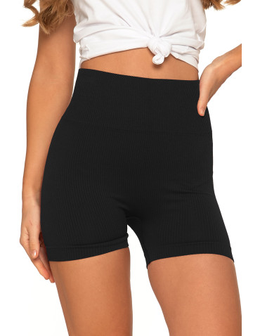 Legginsy - Bezszwowe legginsy kolarki damskie z wysokim stanem w prążek CZARNY - produkt 1