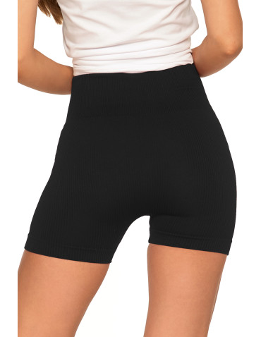 Legginsy - Bezszwowe legginsy kolarki damskie z wysokim stanem w prążek CZARNY - produkt 2