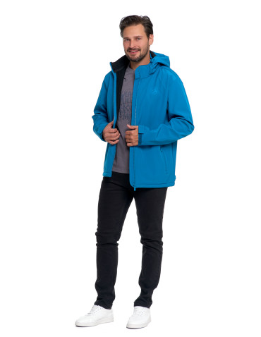Odzież wierzchnia - Kurtka męska softshell wodoodporna z odpinanym kapturem NIEBIESKI - produkt 4