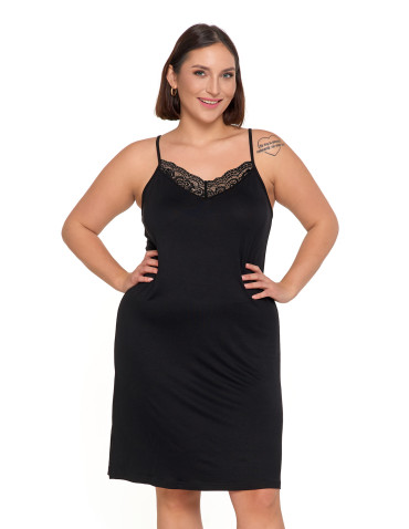 Koszule nocne - Damska Koszula nocna Plus Size na ramiączkach z koronką CZARNY - produkt 1