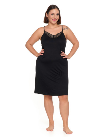 Koszule nocne - Damska Koszula nocna Plus Size na ramiączkach z koronką CZARNY - produkt 3