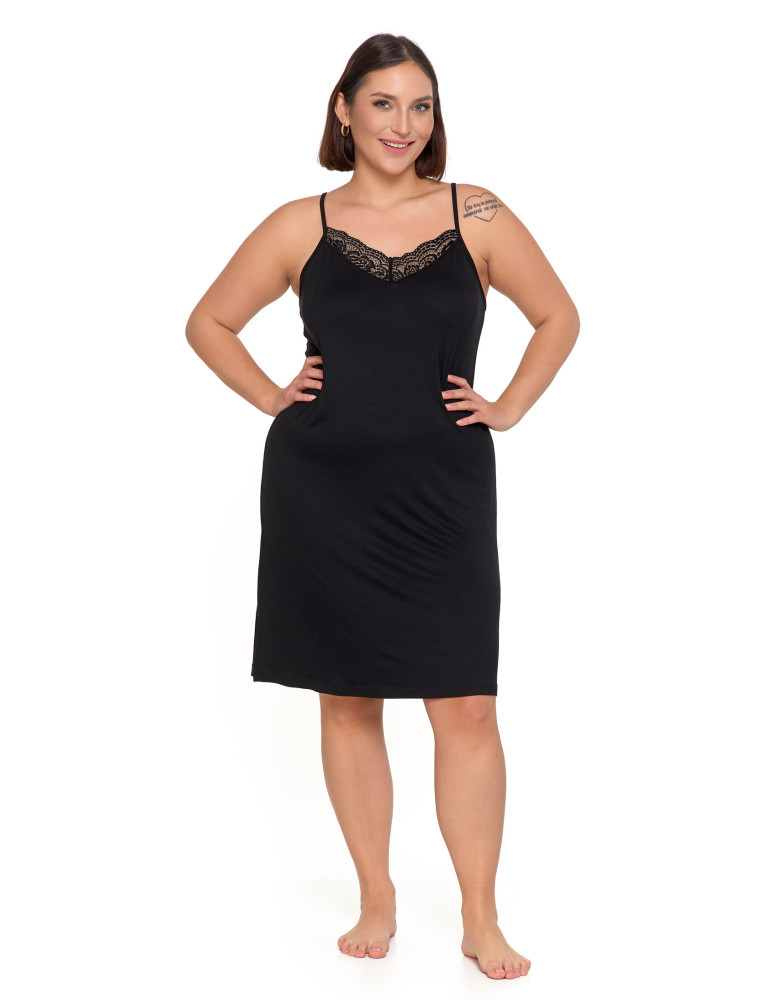 Koszule nocne - Damska Koszula nocna Plus Size na ramiączkach z koronką CZARNY - produkt moraj.pl 3