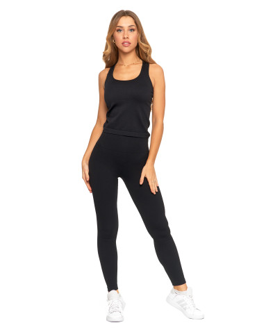 Legginsy - Legginsy damskie o wysokim stanie z prążkowaną strukturą CZARNY - produkt 6