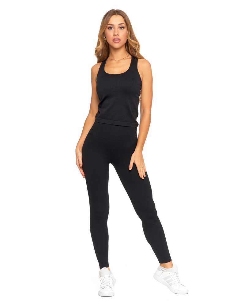 Legginsy - Legginsy damskie o wysokim stanie z prążkowaną strukturą CZARNY - produkt moraj.pl 6