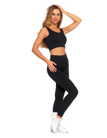 Legginsy - Legginsy damskie sportowe w prążek wysoki stan CZARNY - produkt 3