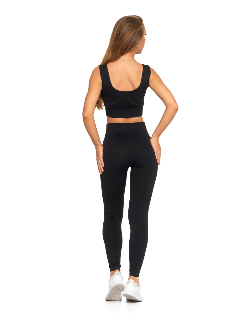 Legginsy - Legginsy damskie sportowe w prążek wysoki stan CZARNY - produkt moraj.pl 5