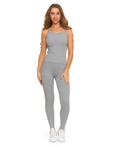 Legginsy - Legginsy damskie bawełniane z szeroką gumą w pasie SZARY - produkt 5