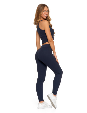 Legginsy - Legginsy damskie bawełniane z szeroką gumą w pasie GRANAT - produkt 5