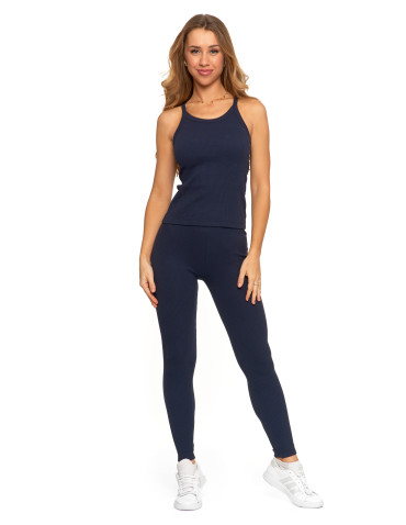 Legginsy - Legginsy damskie bawełniane z szeroką gumą w pasie GRANAT - produkt 6