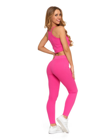 Legginsy - Legginsy damskie bawełniane z szeroką gumą w pasie FUKSJA - produkt 2