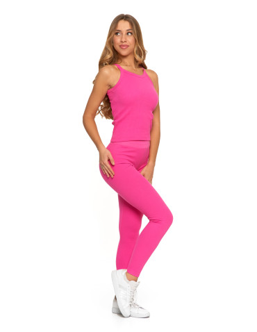Legginsy - Legginsy damskie bawełniane z szeroką gumą w pasie FUKSJA - produkt 4